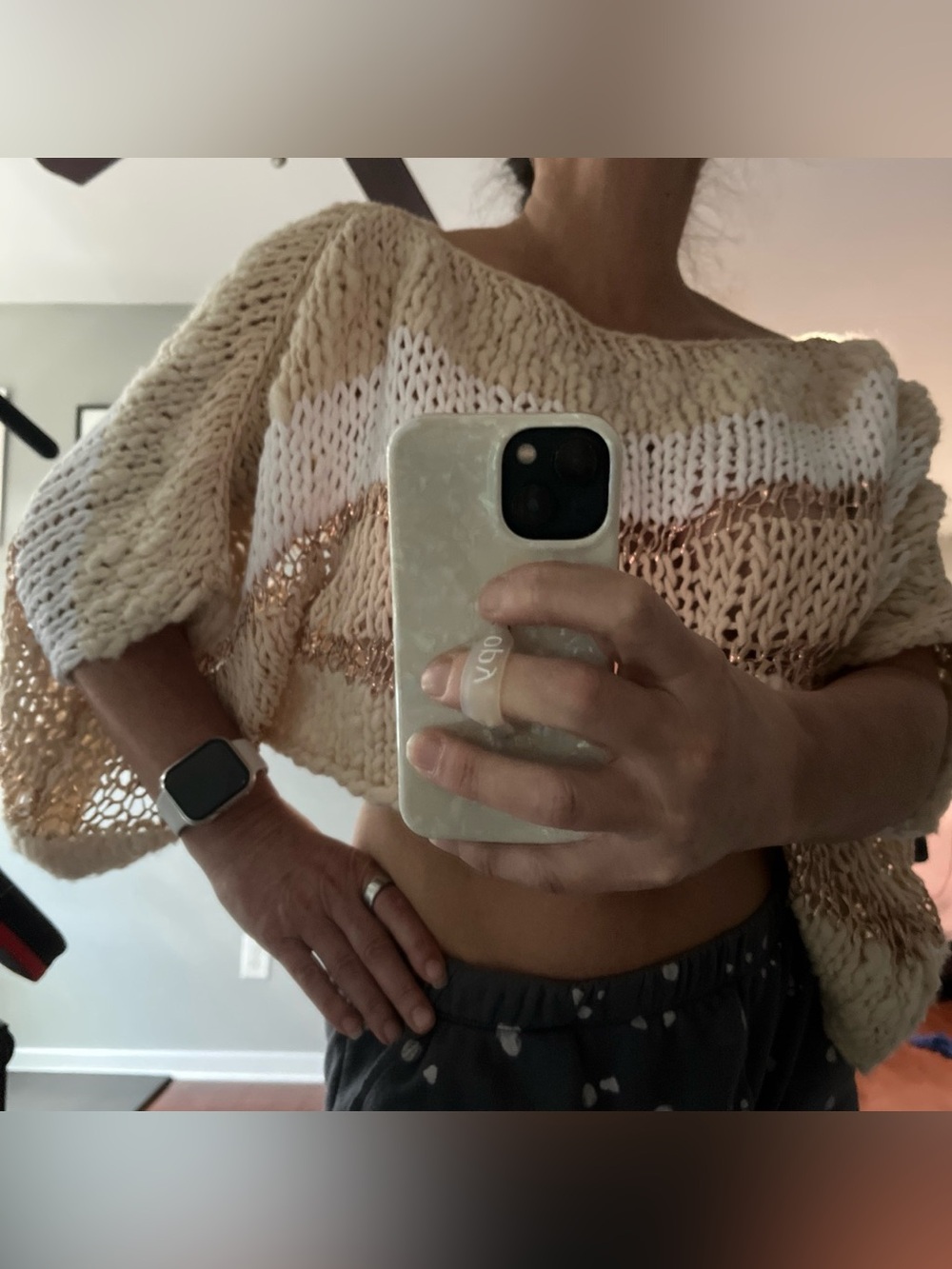 FP Chunky Stripe Cropped Sweater - Cream & White gold